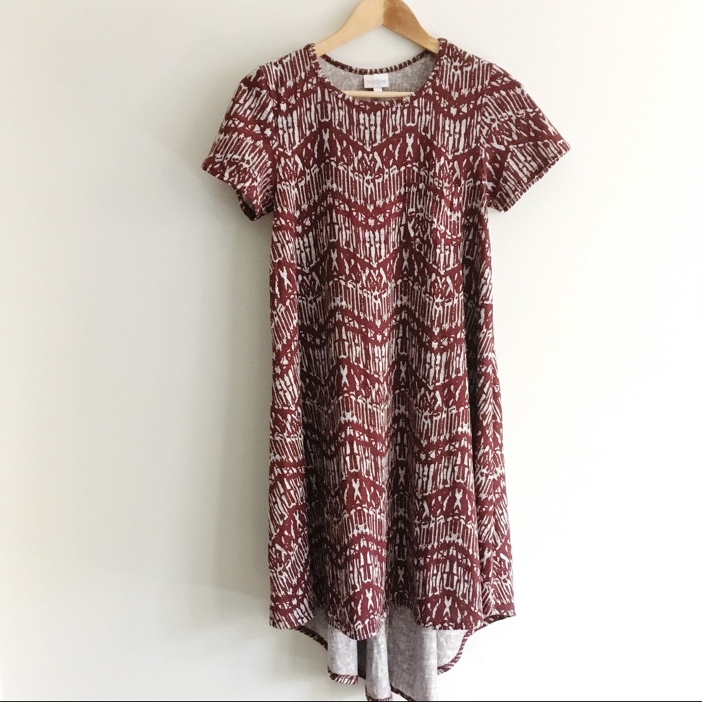 LulaRoe Aztec Print Carly Red White Chevron stripe
